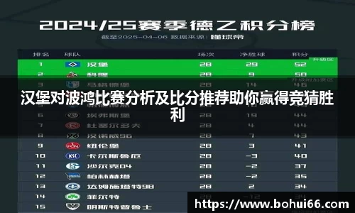 汉堡对波鸿比赛分析及比分推荐助你赢得竞猜胜利